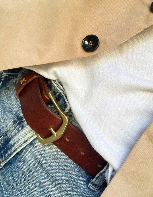 TEXAS - Cinturón Cognac 4cm / Golden